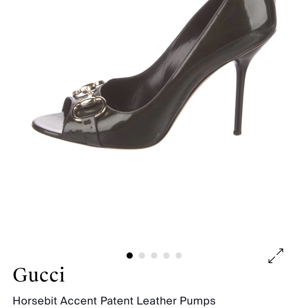 Gucci Black Patent Leather Horsebit Peep-Toe Stiletto Pumps